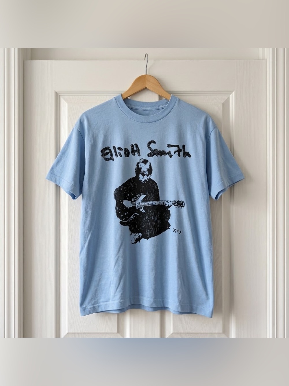 Elliott Smith Guitar XO Light Blue Indie Rock Band Graphic Tee